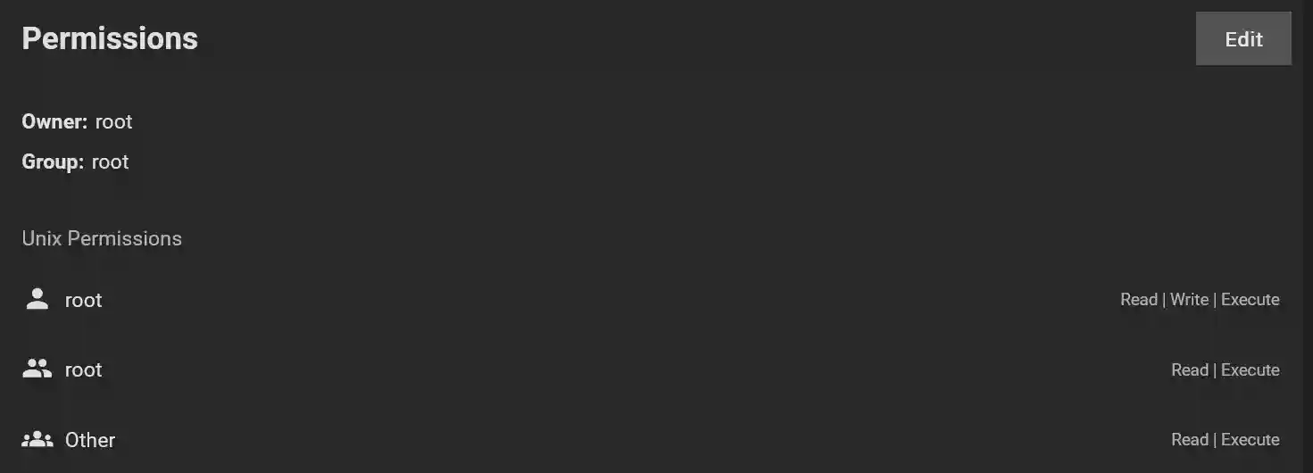 Permissions settings in a file system management interface.